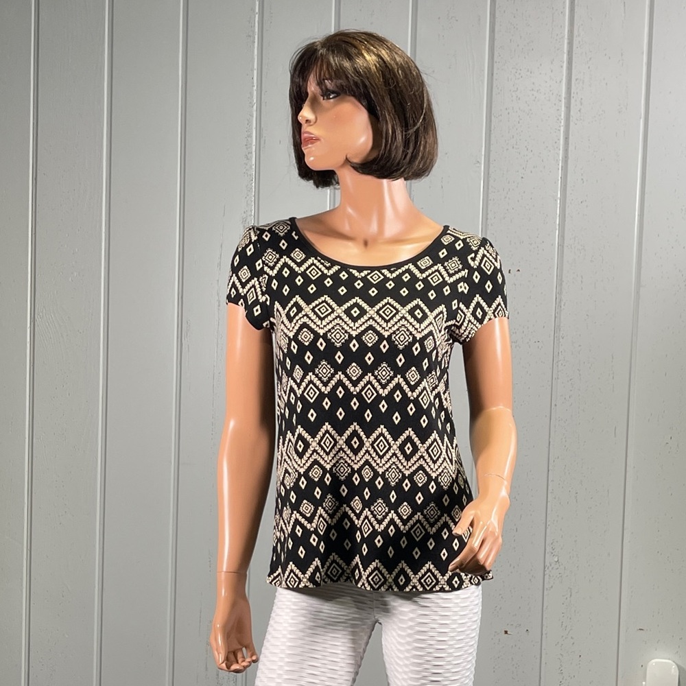 *Chocolate Black & Tan Aztec Print with Semi-Sheer Back Sz M